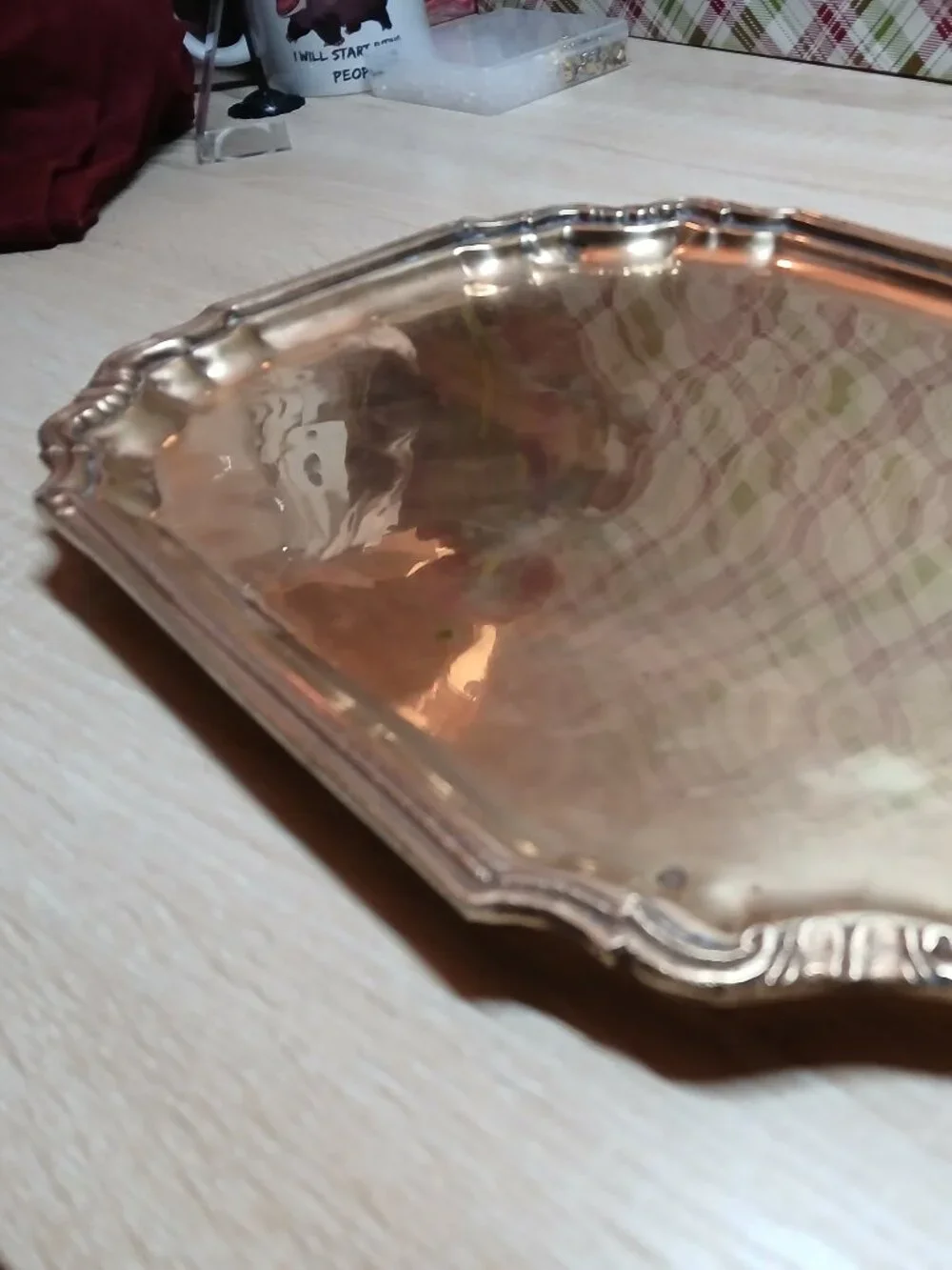 JCPENNEY BRASSWARE BRASS ORNATE EDGE METAL PLATTER TRAY MADE IN INDIA